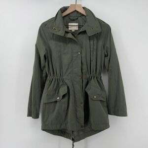 A New Day Anorak Full Zip Utility Jacket Army Green Women S Hidden Hood Pockets